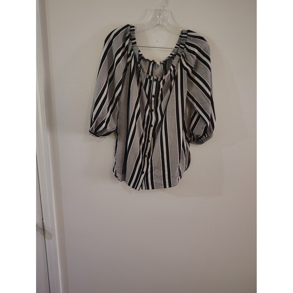 Jealous Tomato Womens Black White Striped Off Shoulder Button Down Blouse Small